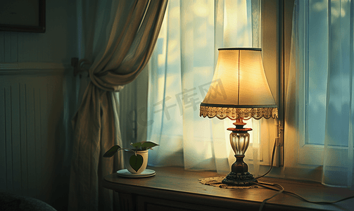 巴洛克摄影照片_房间角落桌子上的老式复古灯