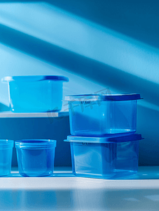 素描中摄影照片_蓝色塑料容器中的学校实验室材料自然科学研究