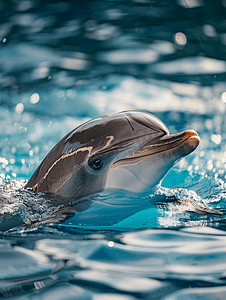 关闭放大海豚黑一只眼睛在池水中