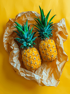 夏季植物菠萝摄影照片_保护纸碎片上的菠萝