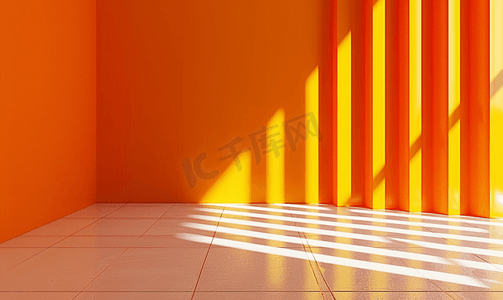 橙色直线与浅橙色线条墙背景交织在一起