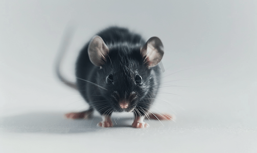老鼠上灯台摄影照片_白色背景下孤立的黑老鼠