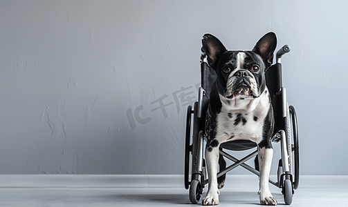坐在轮椅上的狗