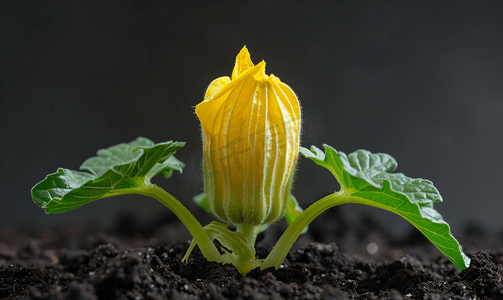 蔬菜幼苗上的黄色南瓜花