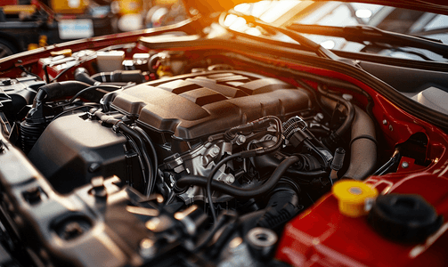 汽车维修和保养主题汽车服务中的开放式引擎盖发动机