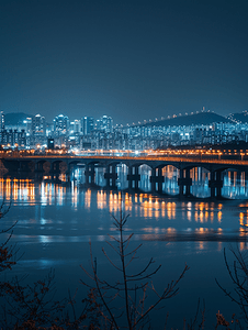 夜景背景摄影照片_首尔汉江的夜景