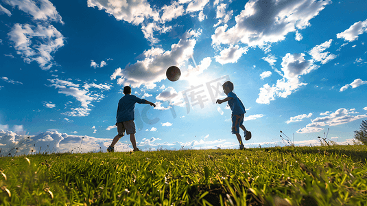 爸爸节日摄影照片_父亲和孩子一起踢足球2