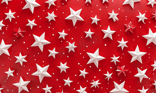 矢量枝蔓摄影照片_红色背景上白色星星的无缝图案