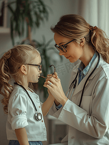 女医生给小女孩配眼镜