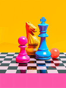 渐变人物海报摄影照片_国际象棋游戏色彩流行艺术抽象图像背景