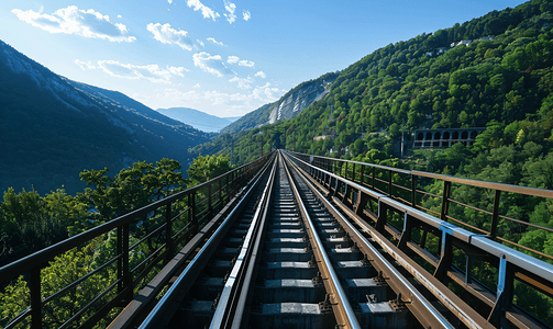 森林山谷上方的高架铁路线