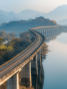 水库铁路线混凝土曲线桥