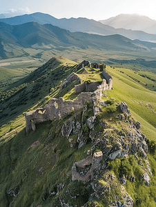 石家庄地标建筑摄影照片_格鲁吉亚阿扎尔地区山顶旧希卡尼城堡的鸟瞰遗址