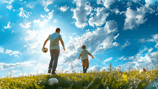 爸爸节日摄影照片_父亲和孩子一起踢足球1