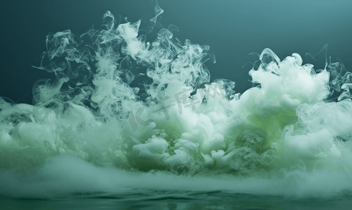 烟纹理摄影照片_干冰与绿水反应产生烟雾