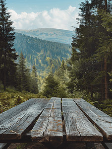 喀尔巴阡山脉的大型木制林业桌
