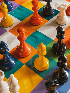 秋冬流行摄影照片_国际象棋游戏色彩流行艺术抽象图像背景