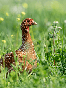 草地鸡摄影照片_草地上的一只年轻的野鸡