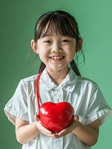 世界背景图片摄影照片_世界健康日 儿童手中握着红心 保健