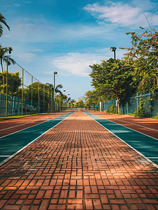 网球场旁边的小砖路
