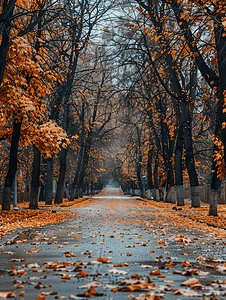 落叶覆盖的树木间的道路