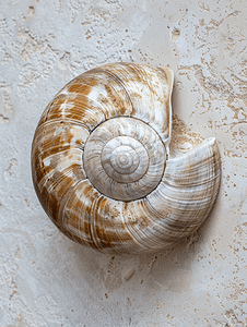 墙壁背景上的蜗牛壳蜗牛壳后面有复制空间