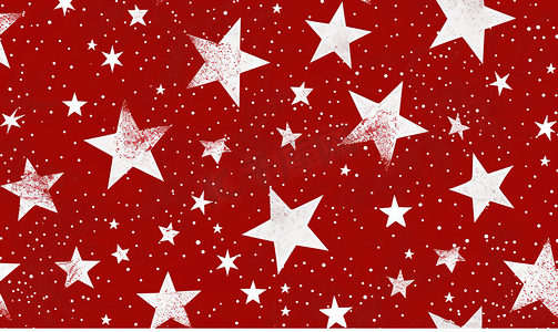 装饰矢量摄影照片_红色背景上白色星星的无缝图案