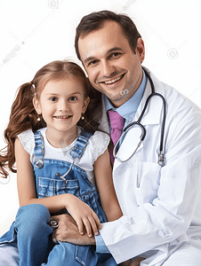 医疗工作人员摄影照片_医疗放松快乐可爱的小女孩和医生