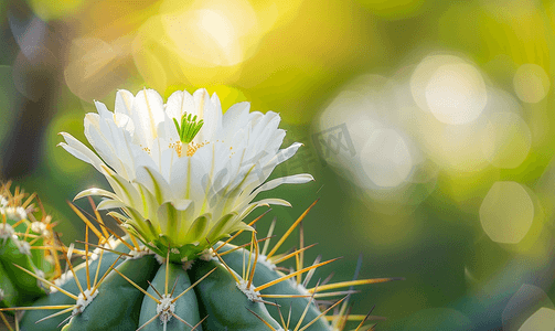 花瓣摄影照片_白色仙人掌花盛开的热带植物的特写