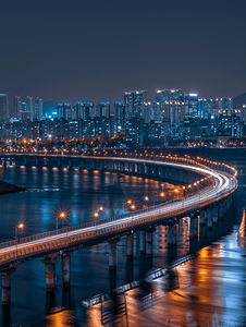 夜景背景摄影照片_韩国首尔汉江夜景