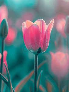可爱图标摄影照片_花园里的粉色郁金香