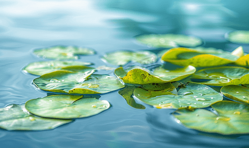 百合新鲜摄影照片_大量的睡莲叶子漂浮在水面上
