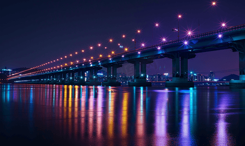 首尔汉江夜景蚕室铁路桥