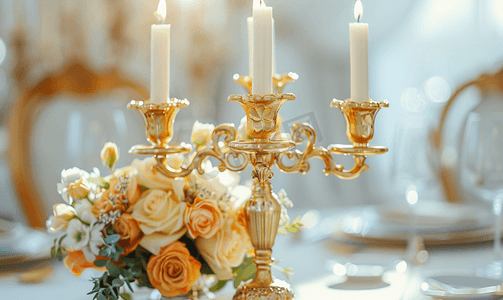 桌上精致的金色烛台的特写照片
