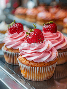 面包店里的草莓蛋糕图片