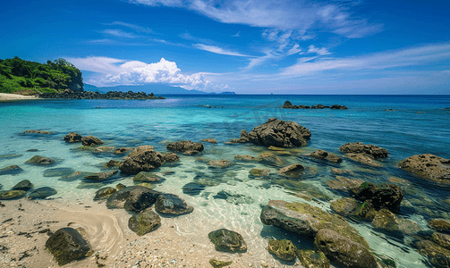 有岩石和清澈的水的海滩