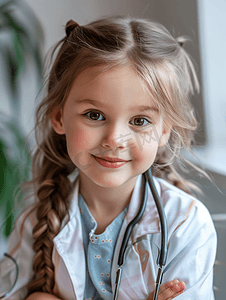 健康可爱的小女孩和医生