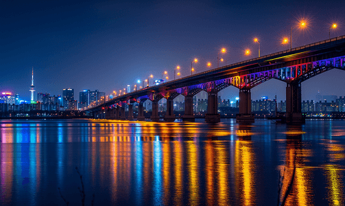 首尔汉江夜景蚕室铁路桥