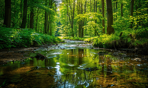 夏天的森林小溪