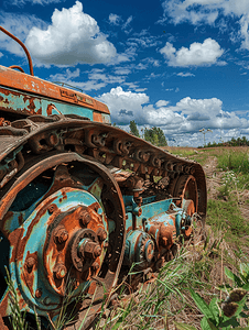 线索摄影照片_旧拖拉机的轮轨