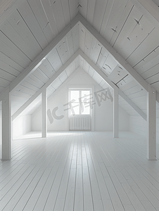 家具摄影照片_空荡荡的、没有家具的阁楼房间内部白色风格的颜色