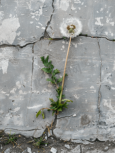 枯萎的摄影照片_生长在铺路中的死蒲公英植物