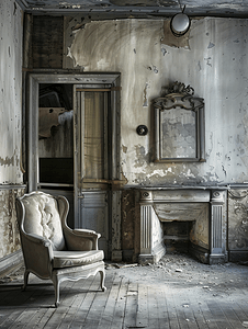 客厅复古摄影照片_一所废弃房屋里的旧客厅