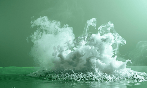 漂流动态图摄影照片_干冰与绿水反应产生烟雾