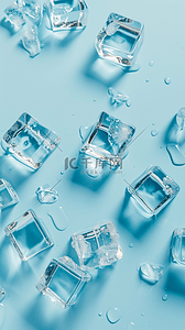 夏日蓝色冰块背景图片_凉爽夏日蓝色清新透明冰块设计