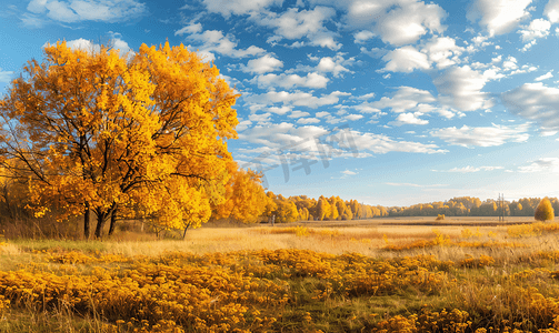 欧洲金色秋景的美丽全景