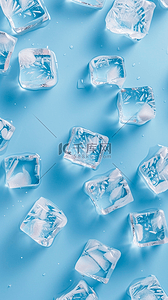 凉爽夏日蓝色清新透明冰块设计图