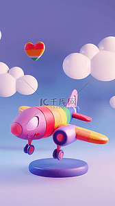 夏日云朵背景图片_夏日出游季粉彩卡通3D飞机背景