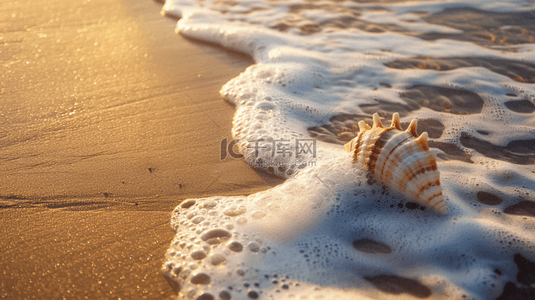 夏天沙滩海浪背景图片_夏日海景沙滩上的海水海螺背景素材