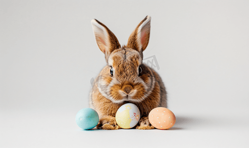 春天人物插画摄影照片_复活节兔子与彩蛋
